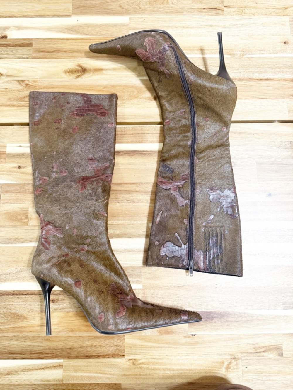 Jeffery Campbell Proposal F Pointed Toe Brown Croc Fur Knee High Boots Size 8 - Picture 11 of 16